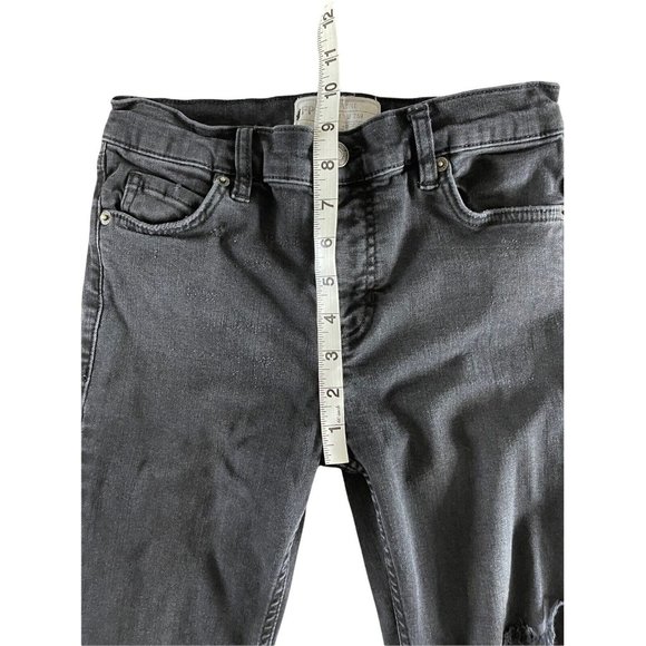 Free People Womens Shark Bite Distressed Raw Hem Skinny Jeans 25R Faded Black - Picture 10 of 10